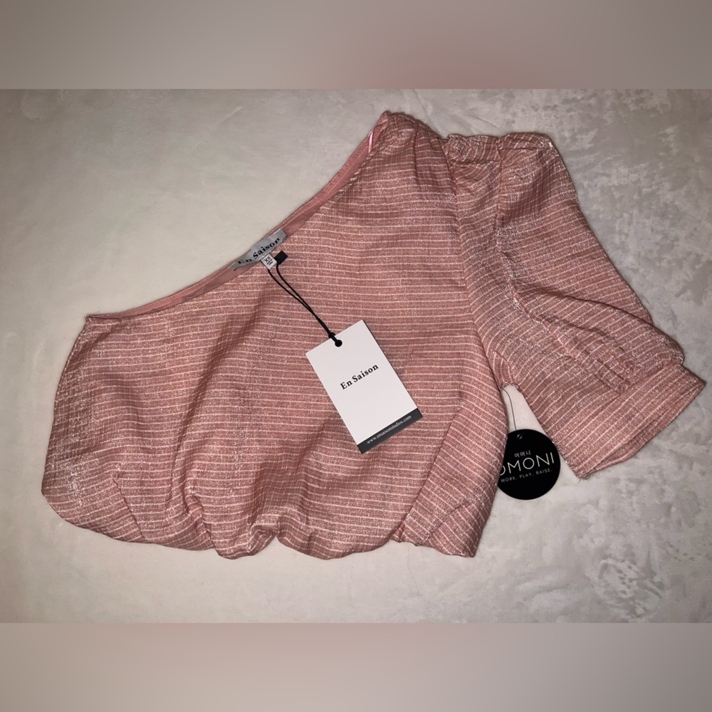 En Saison One Shoulder Blush Pink Shimmer Top NWT XS